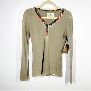 NWT Commander Life Americana Long Sleeve Waffle Henley Size Small